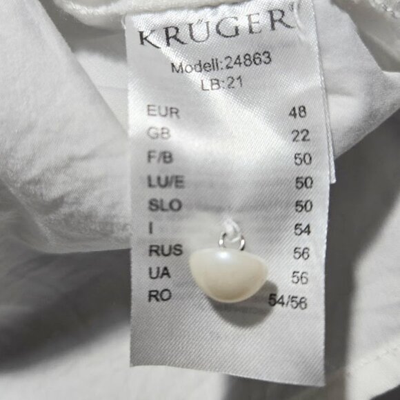Kruger white Dirndl blouse sz US 14/16 EU 48 beautiful stitching & ruffled trim - Picture 5 of 5